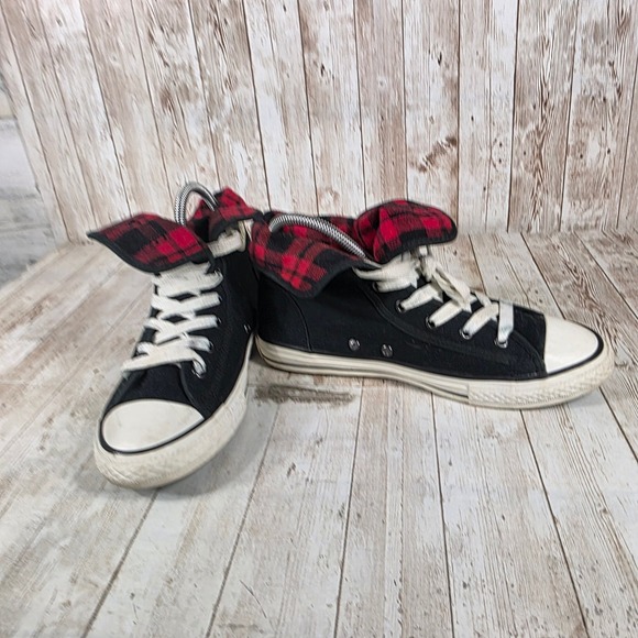 Converse All Star Roll Down‎ Top High Top Sneakers Black Red Plaid Size 6 - Picture 6 of 8